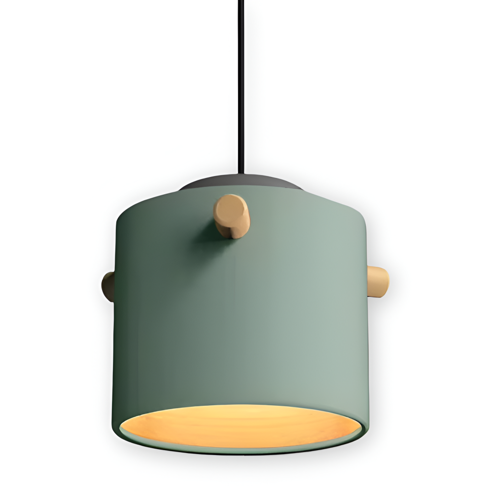 Skandynawska lampa wisząca z drewna i metalu do jadalni