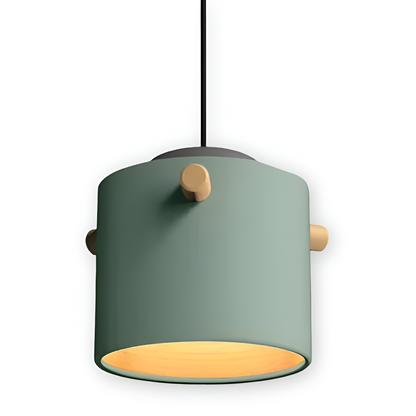 Skandynawska lampa wisząca z drewna i metalu do jadalni
