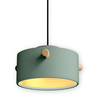 Skandynawska lampa wisząca z drewna i metalu do jadalni