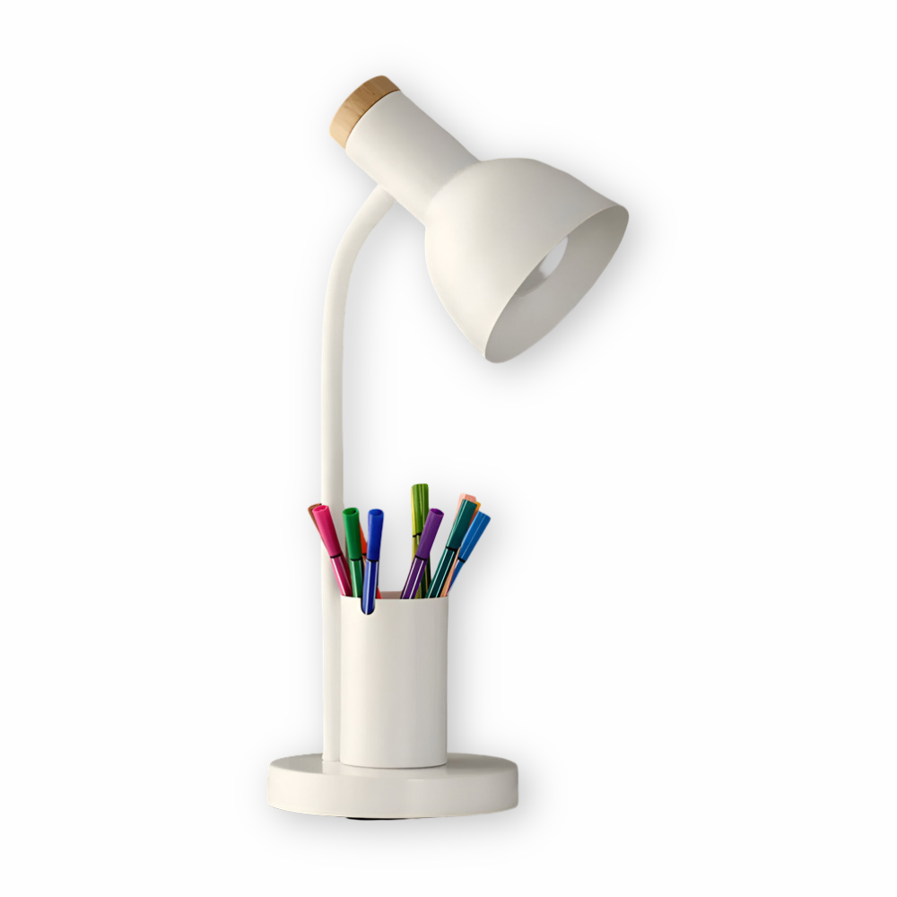 Lampa biurkowa LED z uchwytem na długopisy – nowoczesna, regulowana, 3 barwy światła