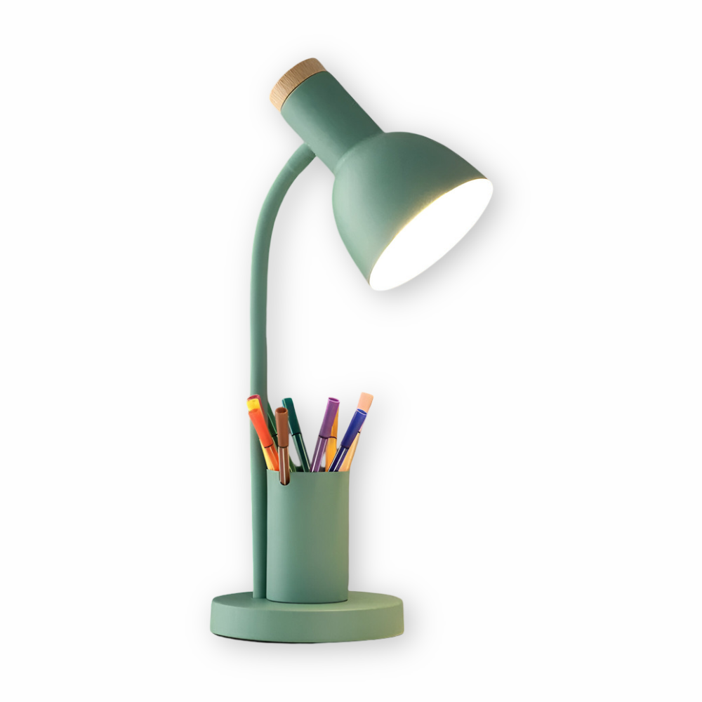 Lampa biurkowa LED z uchwytem na długopisy – nowoczesna, regulowana, 3 barwy światła