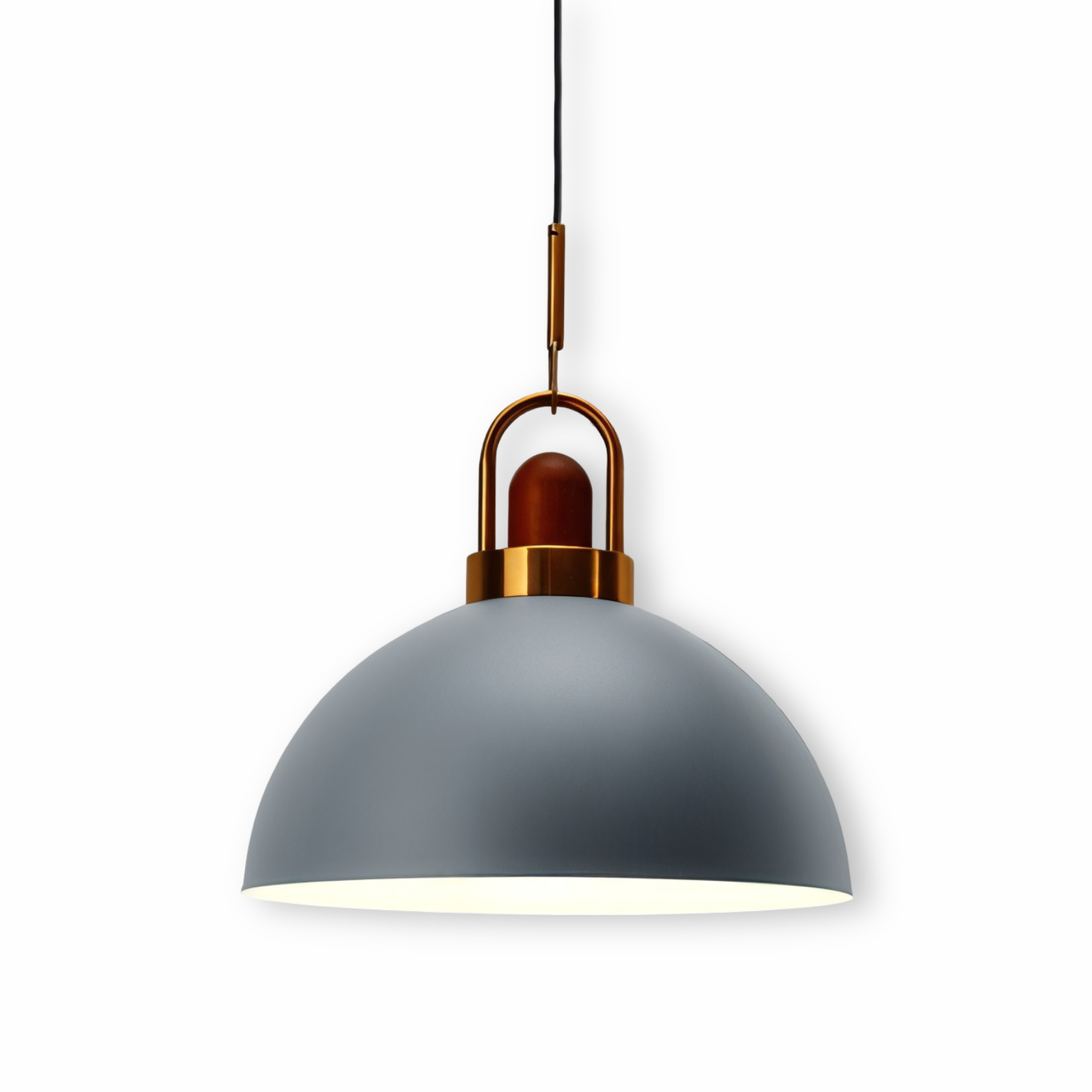 Lampa wisząca kopułowa metalowa z drewnem