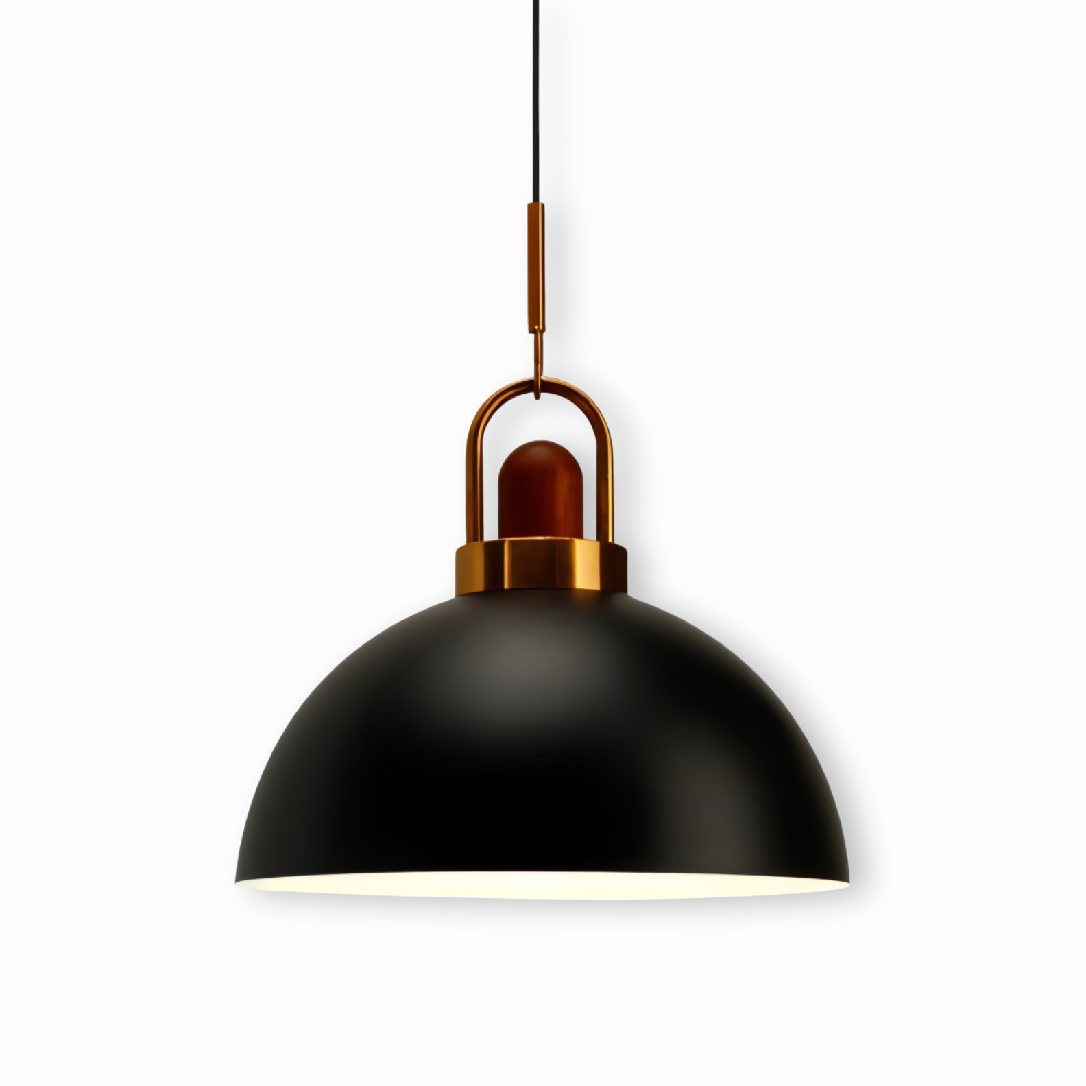 Lampa wisząca kopułowa metalowa z drewnem