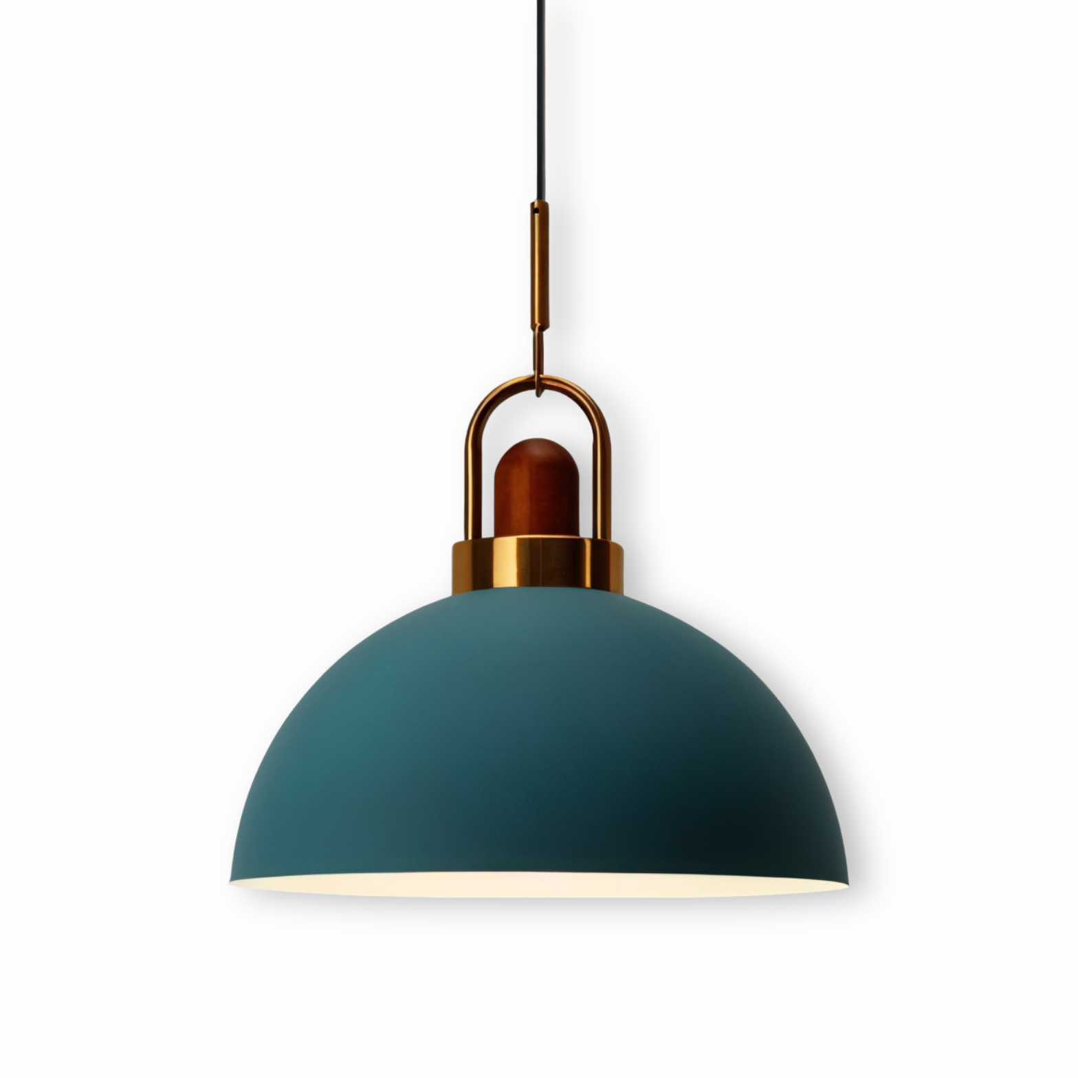Lampa wisząca kopułowa metalowa z drewnem