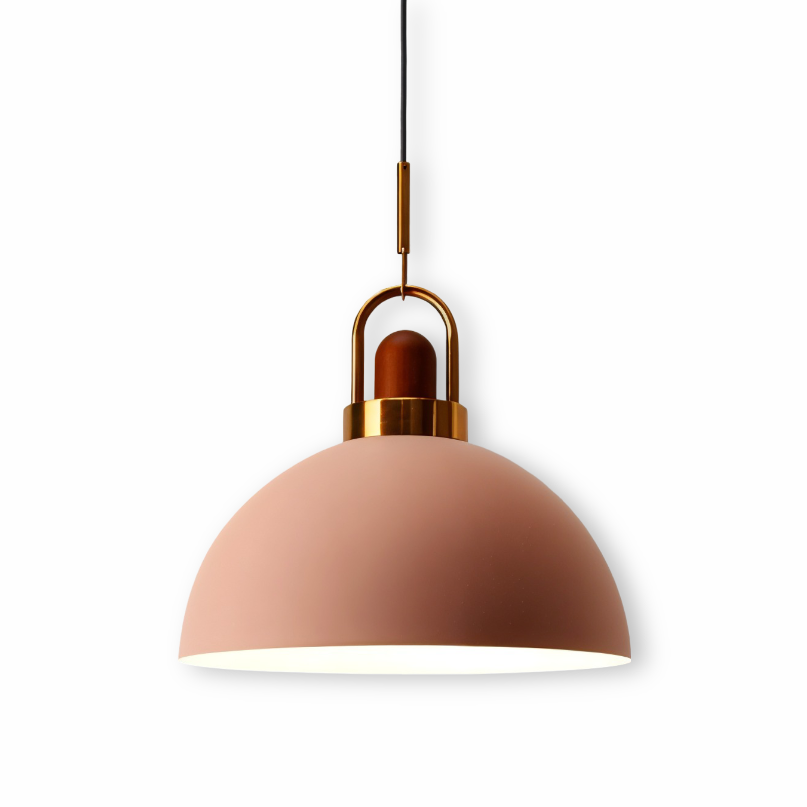 Lampa wisząca kopułowa metalowa z drewnem