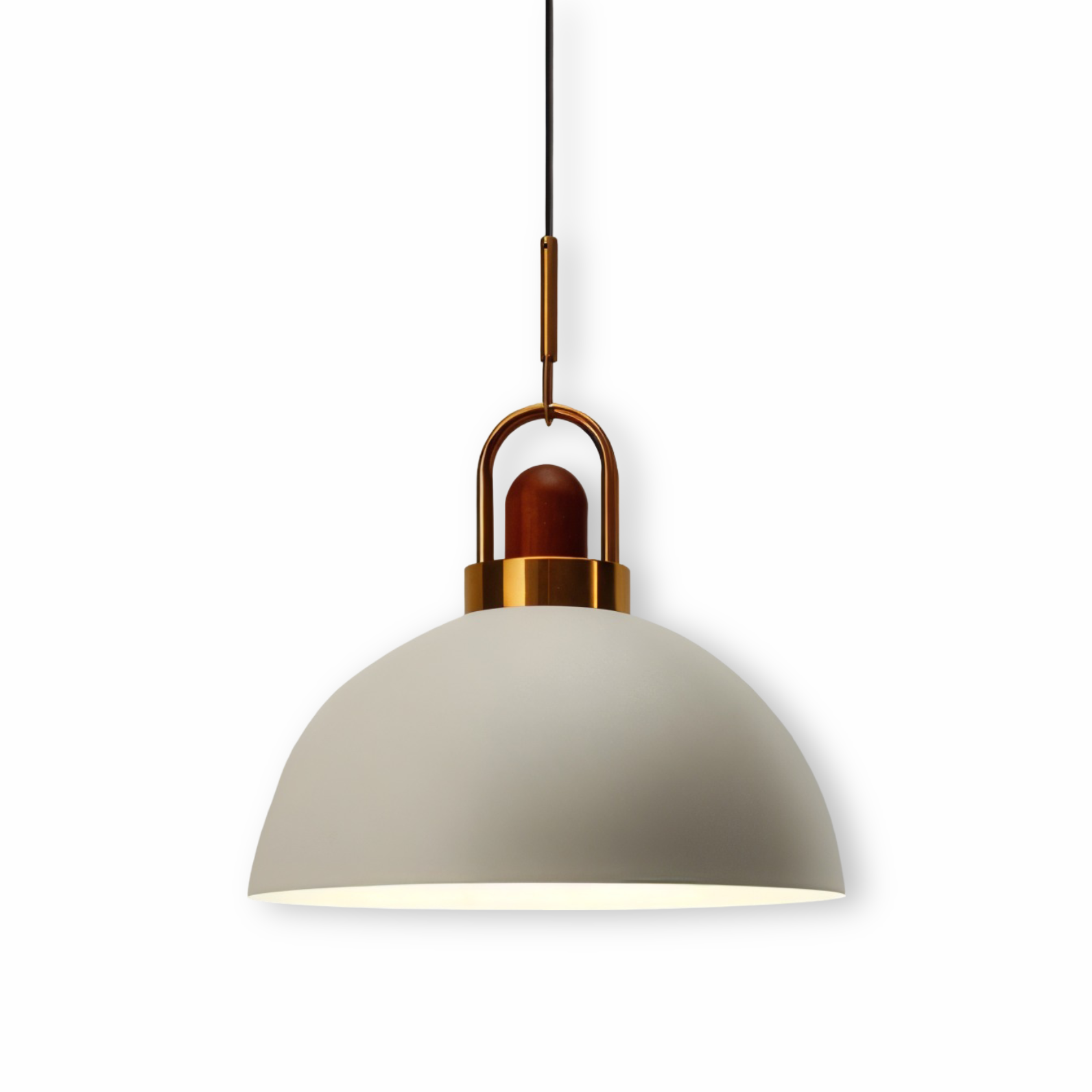Lampa wisząca kopułowa metalowa z drewnem