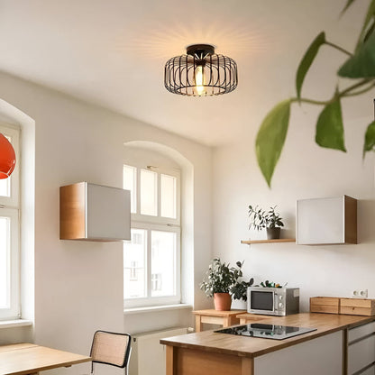 Czarna lampa sufitowa klatka industrialna E27
