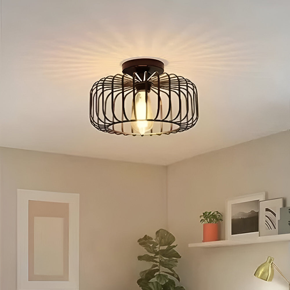 Czarna lampa sufitowa klatka industrialna E27