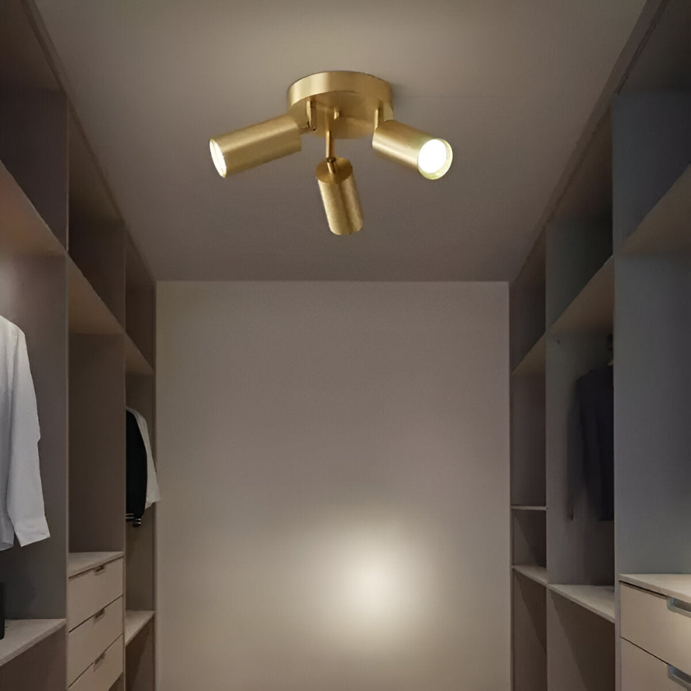 Lampa sufitowa mosiężna z regulowanymi spotami E27