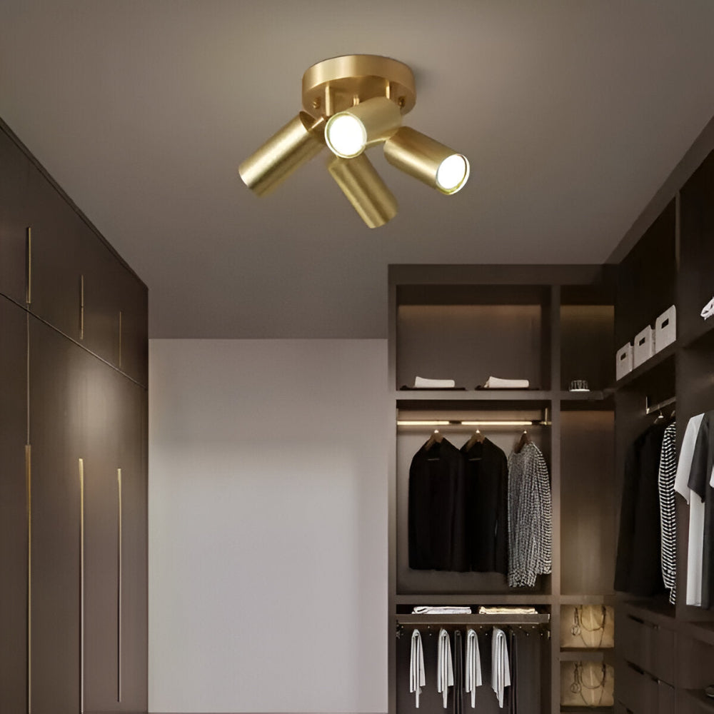 Lampa sufitowa mosiężna z regulowanymi spotami E27