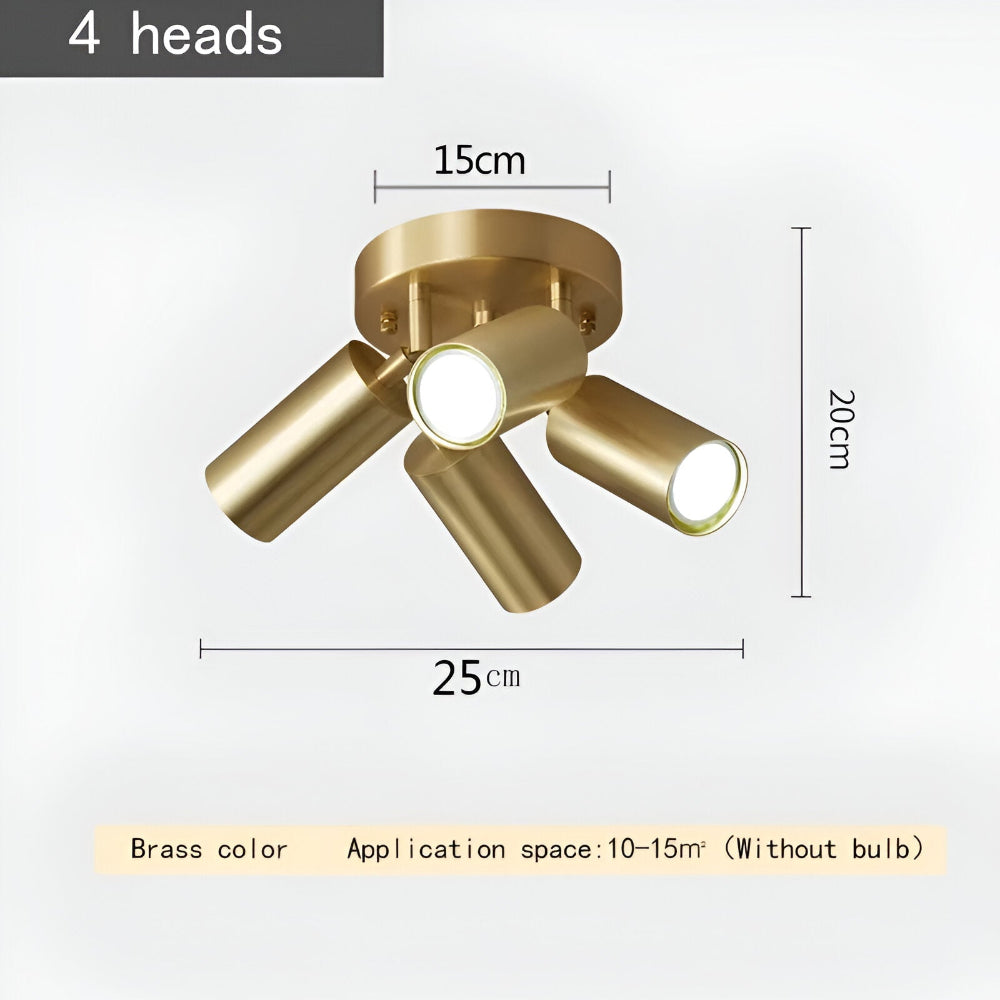 Lampa sufitowa mosiężna z regulowanymi spotami E27