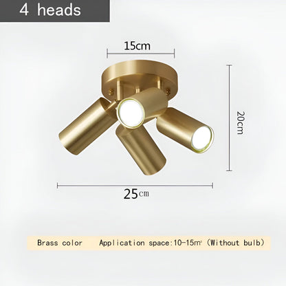 Lampa sufitowa mosiężna z regulowanymi spotami E27