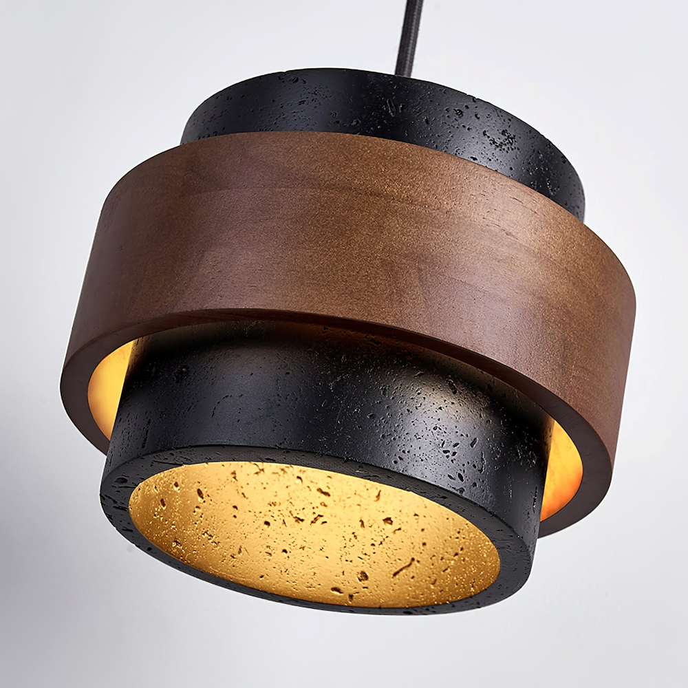 Lampa wisząca z trawertynu i drewna orzechowego japandi