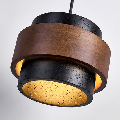Lampa wisząca z trawertynu i drewna orzechowego japandi