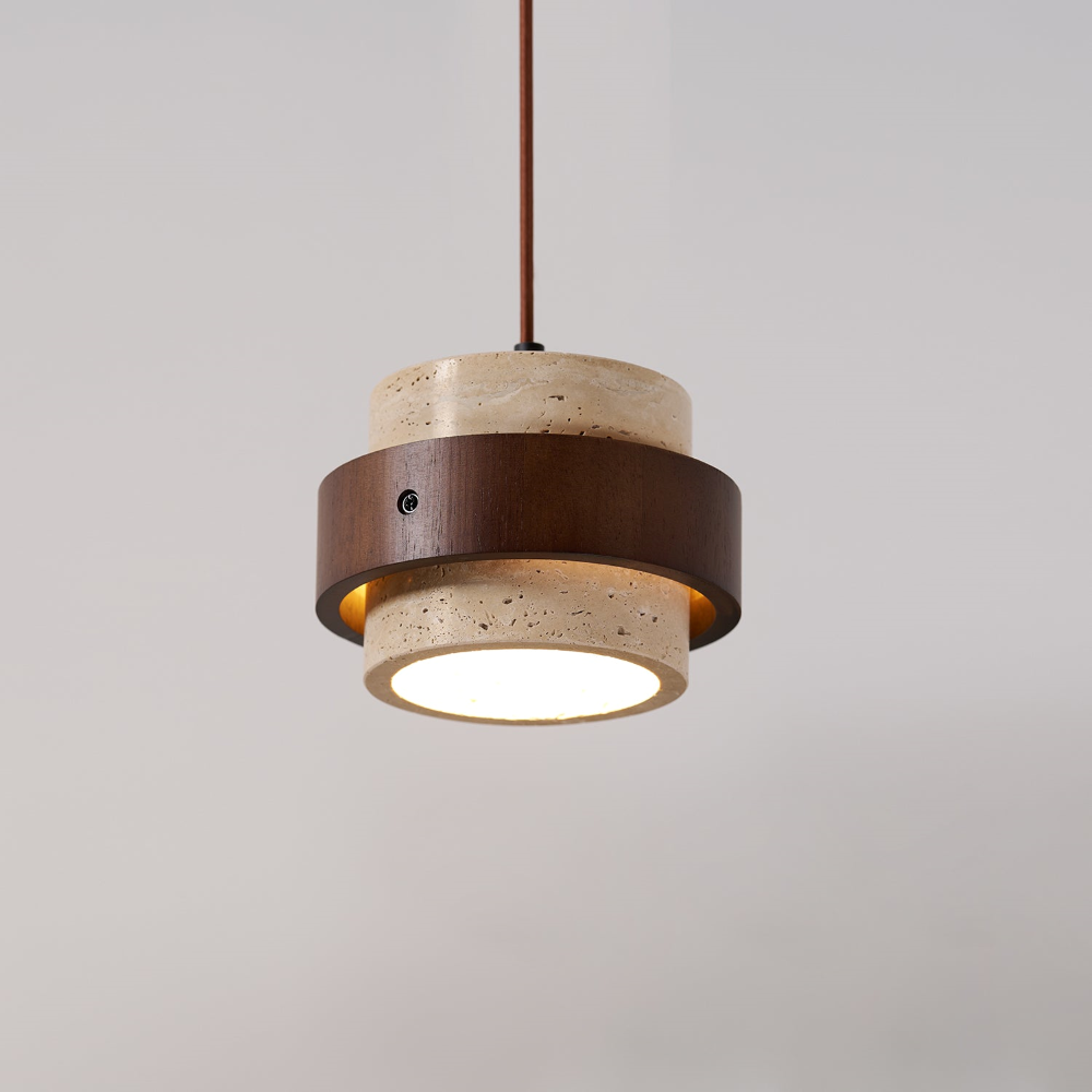 Lampa wisząca z trawertynu i drewna orzechowego japandi