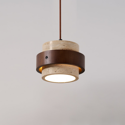 Lampa wisząca z trawertynu i drewna orzechowego japandi