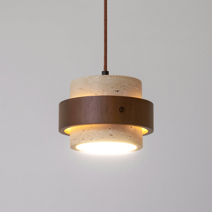 Lampa wisząca z trawertynu i drewna orzechowego japandi