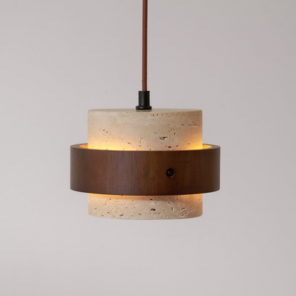 Lampa wisząca z trawertynu i drewna orzechowego japandi