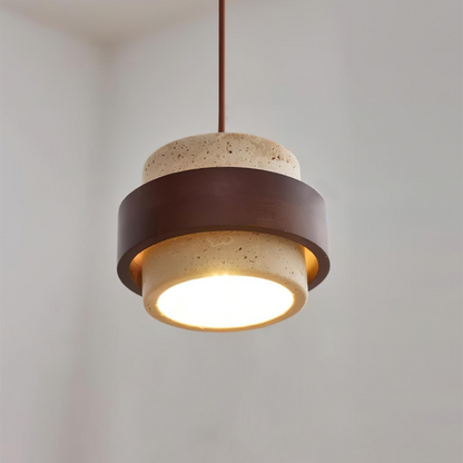 Lampa wisząca z trawertynu i drewna orzechowego japandi