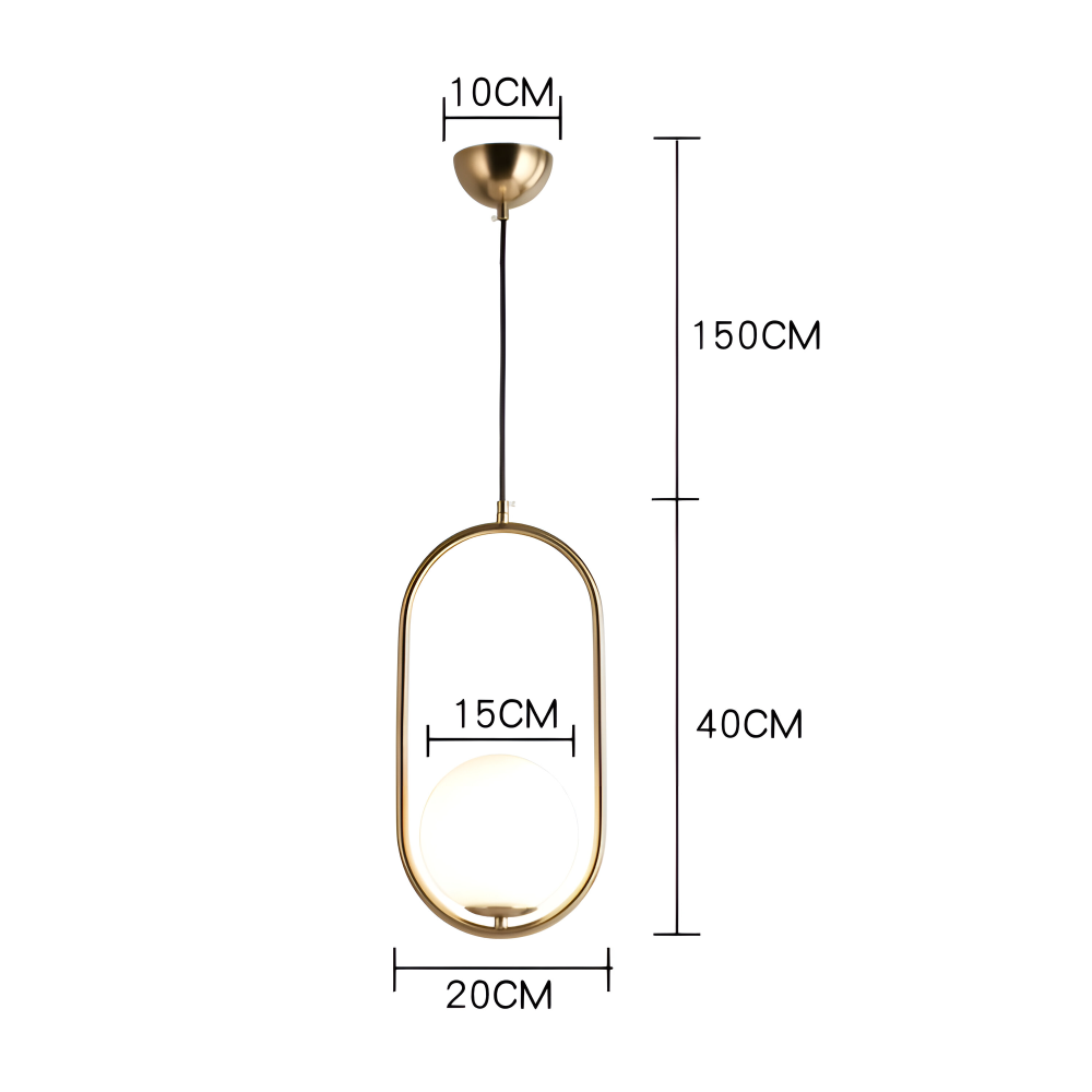 Lampa wisząca złota elipsa LED ze szklaną kulą
