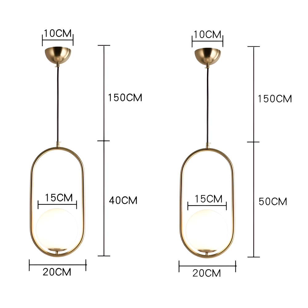 Lampa wisząca złota elipsa LED ze szklaną kulą