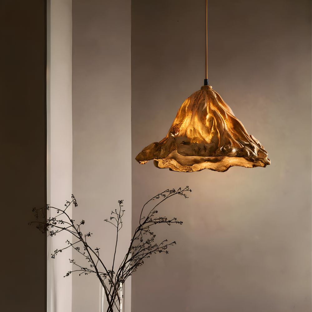 Lampa wisząca wulkaniczna z żywicy i metalu
