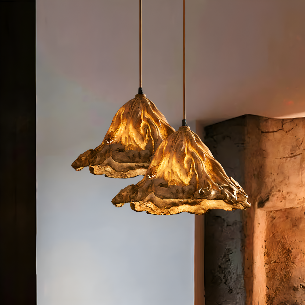 Lampa wisząca wulkaniczna z żywicy i metalu
