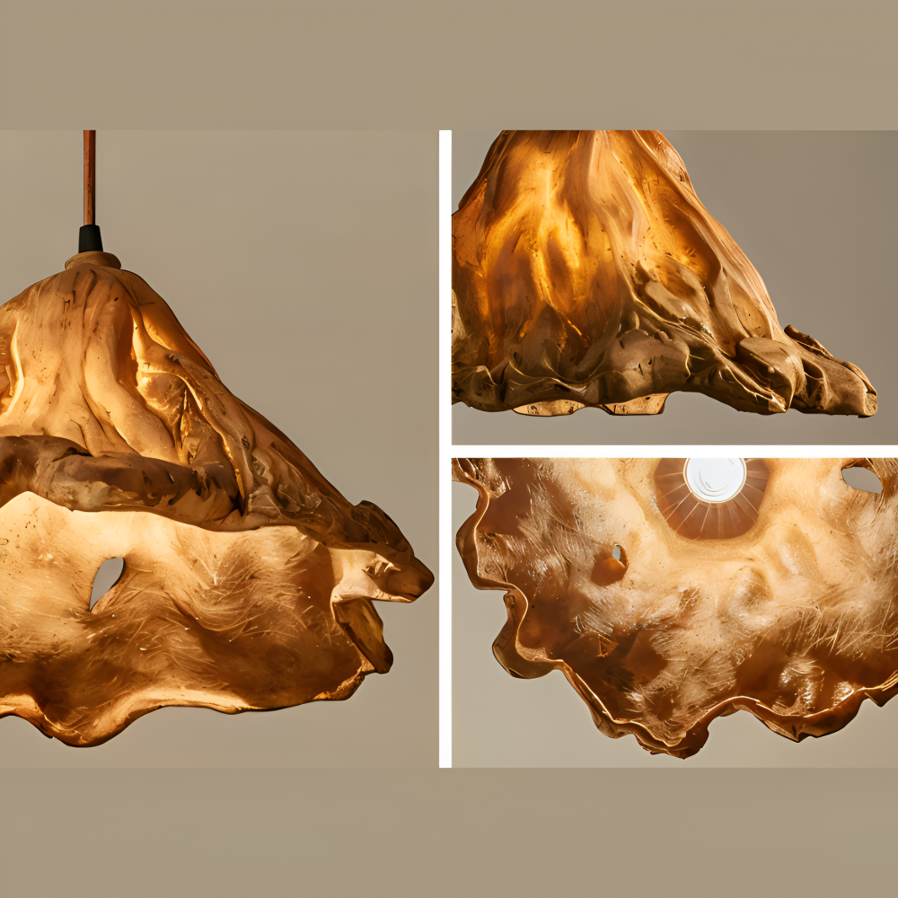 Lampa wisząca wulkaniczna z żywicy i metalu