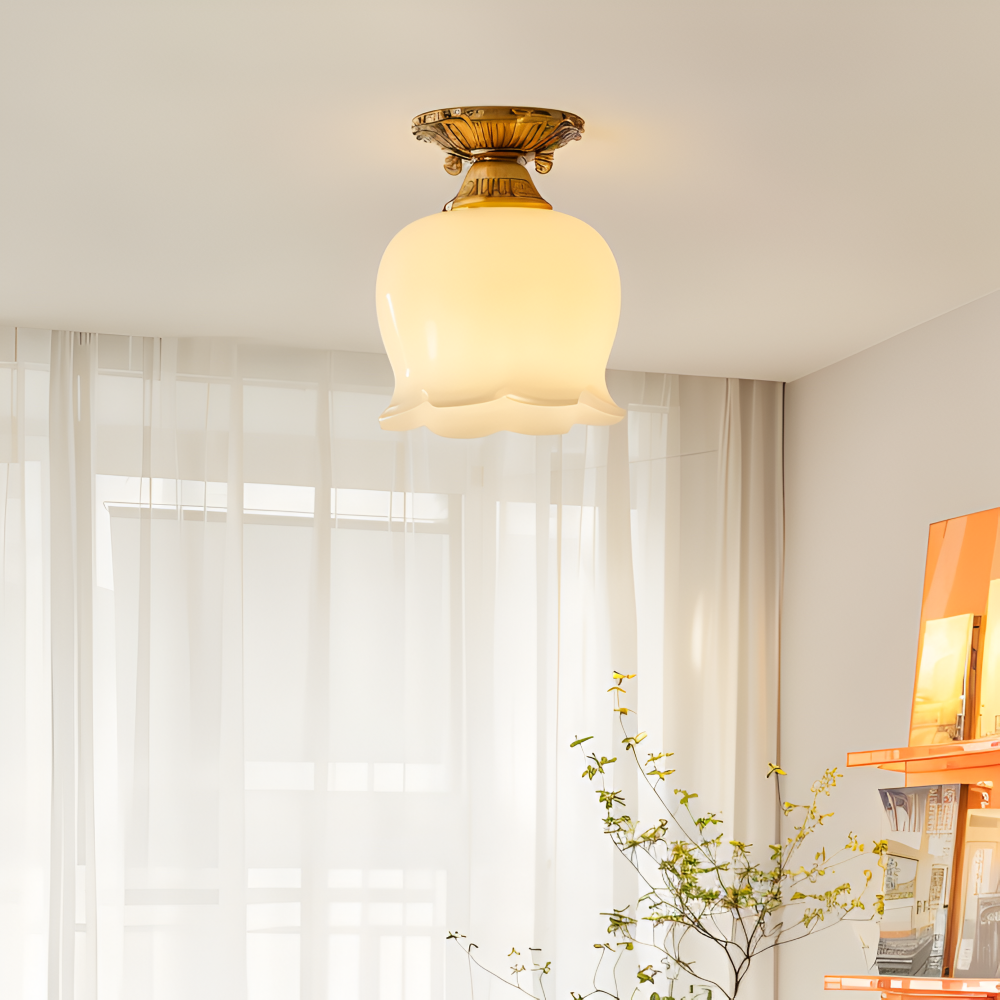Lampa sufitowa LED kwiatowa vintage beżowa