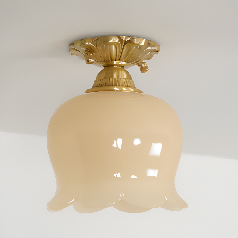 Lampa sufitowa LED kwiatowa vintage beżowa