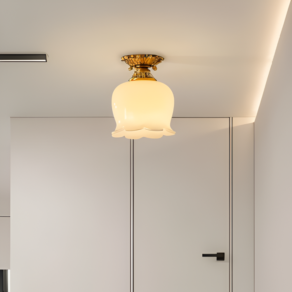 Lampa sufitowa LED kwiatowa vintage beżowa