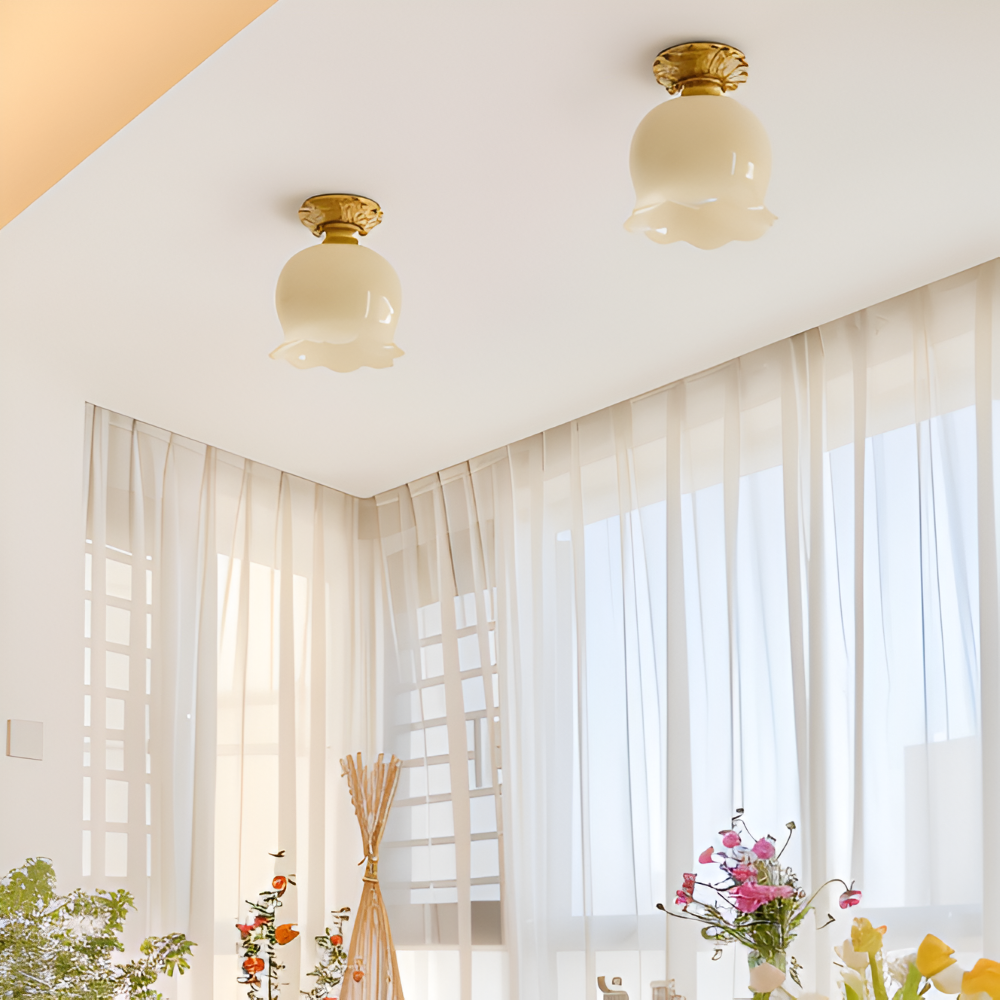 Lampa sufitowa LED kwiatowa vintage beżowa
