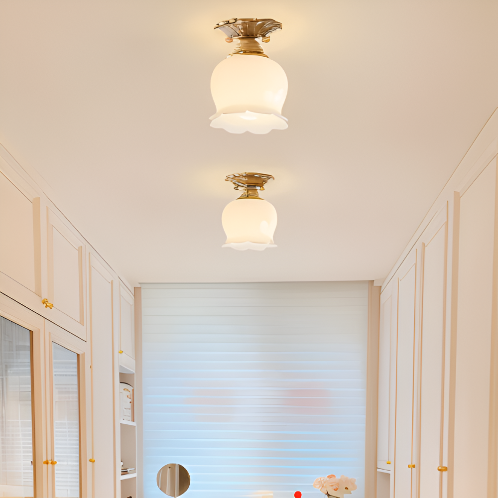 Lampa sufitowa LED kwiatowa vintage beżowa