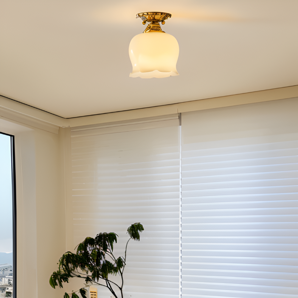 Lampa sufitowa LED kwiatowa vintage beżowa