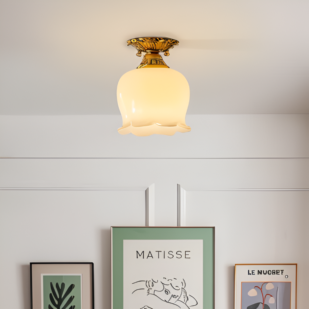Lampa sufitowa LED kwiatowa vintage beżowa