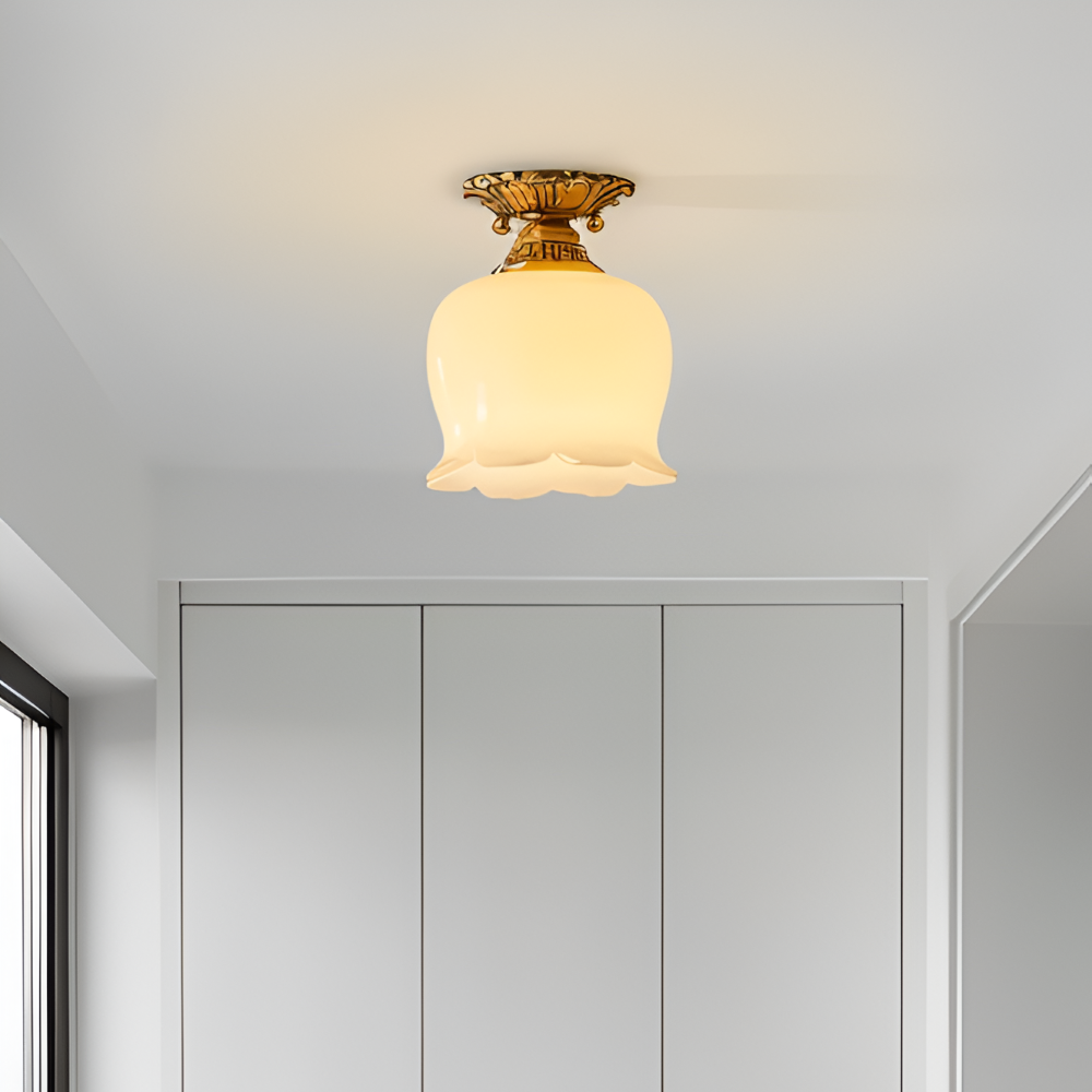 Lampa sufitowa LED kwiatowa vintage beżowa
