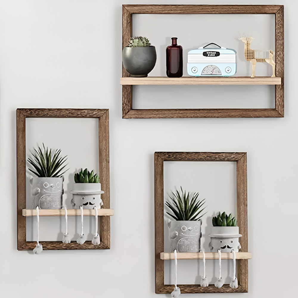 Geometryczna półka ścienna drewniana do salonu