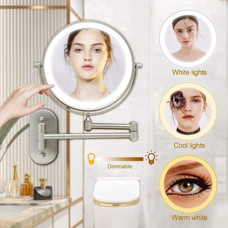 Ścienne lusterko kosmetyczne LED z powiększeniem i obrotem 360°