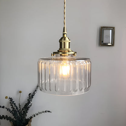 Zielona lampa wisząca vintage z ryflowanego szkła