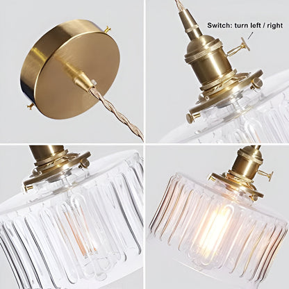 Zielona lampa wisząca vintage z ryflowanego szkła