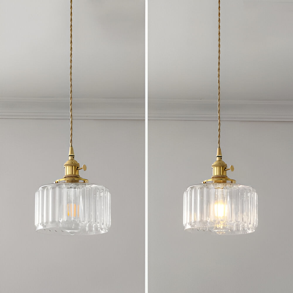 Zielona lampa wisząca vintage z ryflowanego szkła