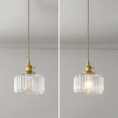 Zielona lampa wisząca vintage z ryflowanego szkła