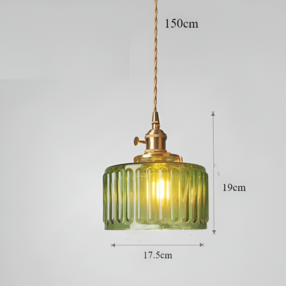 Zielona lampa wisząca vintage z ryflowanego szkła