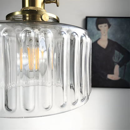 Zielona lampa wisząca vintage z ryflowanego szkła