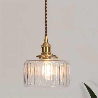 Zielona lampa wisząca vintage z ryflowanego szkła