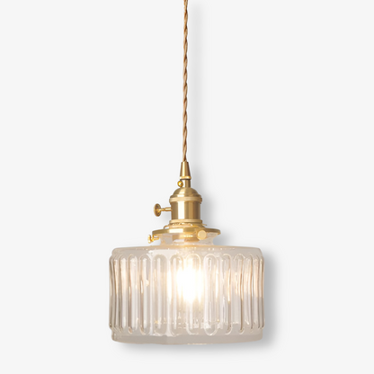 Zielona lampa wisząca vintage z ryflowanego szkła