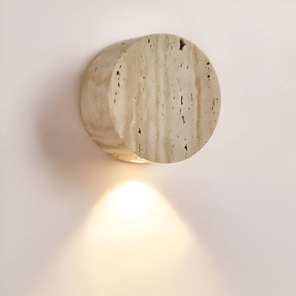 Beżowa okrągła lampa ścienna marmurowa LED Wabi Sabi