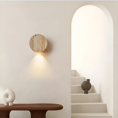 Beżowa okrągła lampa ścienna marmurowa LED Wabi Sabi