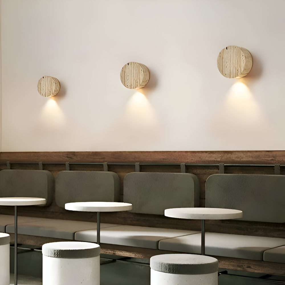 Beżowa okrągła lampa ścienna marmurowa LED Wabi Sabi