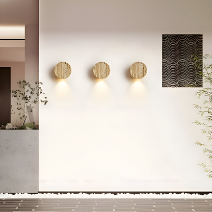 Beżowa okrągła lampa ścienna marmurowa LED Wabi Sabi